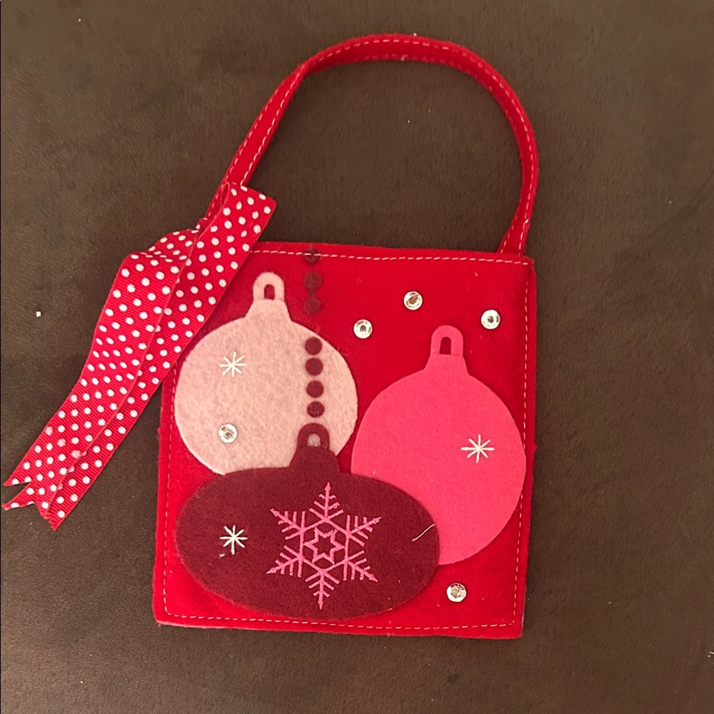 Mini Red Felt Bag with Ornament Accents